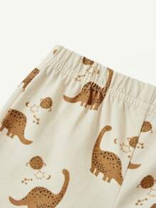 Cozy Pixies 2pcs Newborn Baby Boy Cartoon Dinosaur Print Collared Top And Pants Set