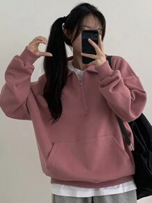 DAZY 女式翻领字母印花半拉链卫衣、长袖上衣、秋季女装 - 粉色 - 查看 6