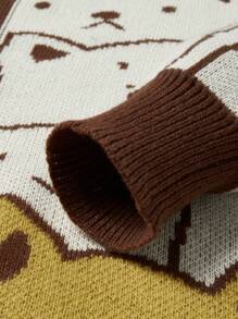 Manfinity EZcore 男士休闲撞色卡通图案开衫，秋季外出休闲落肩厚实猫咪图案开衫，送给老公、男友的礼物，猫咪开衫，可爱开衫，猫咪毛衣，小猫开衫，卡哇伊开衫，长袖上衣 - 彩色 - 查看 6