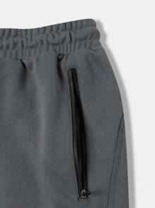 Manfinity Running Quần thể thao cạp rút in khẩu hiệu phong cách bạn trai dành cho nam - Màu xám đen - Xem 3