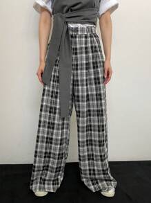 DAZY Pantalones casuales holgados de mujer a cuadros - Blanco y Negro - Ver 7