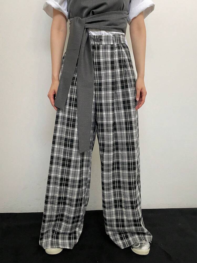 Women's Loose Check Pattern Casual Trousers Plaid