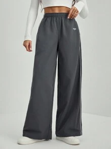 SHEIN Tall Women's Casual Sports Stripe Textured Trim Sweatpants - Grey - View 6