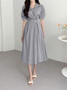 INAWLY 女式夏季休闲条纹腰中长连衣裙