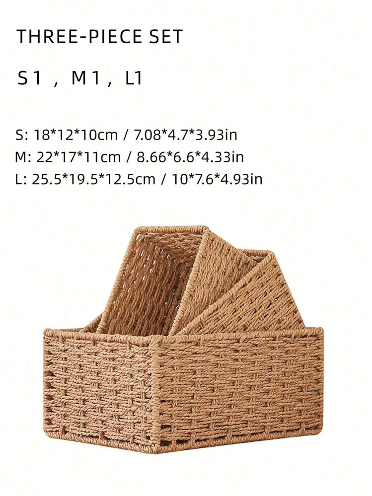 1 件 S/M/L 编织收纳篮，手工制作的桌面整理篮收纳篮，适用于卧室、客厅、书房、浴室和办公室，可选 S+M+L 套装 - 棕色 - 查看 5