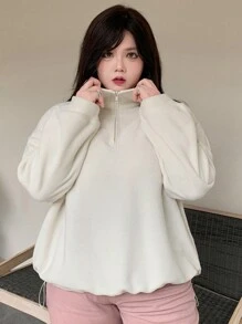 Dazy Plus Plus Size Casual Effen Kleur Losse Halfopen Kraag Hoodie, Herfst/Winter