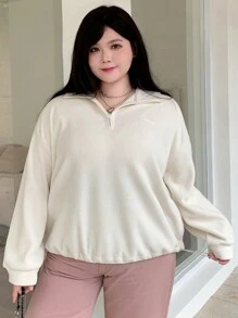 Dazy Plus Plus Size Casual Effen Kleur Losse Halfopen Kraag Hoodie, Herfst/Winter