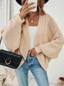 Chiquease Oversized Casual Batwing Sleeve  Flower Knitted Cardigan