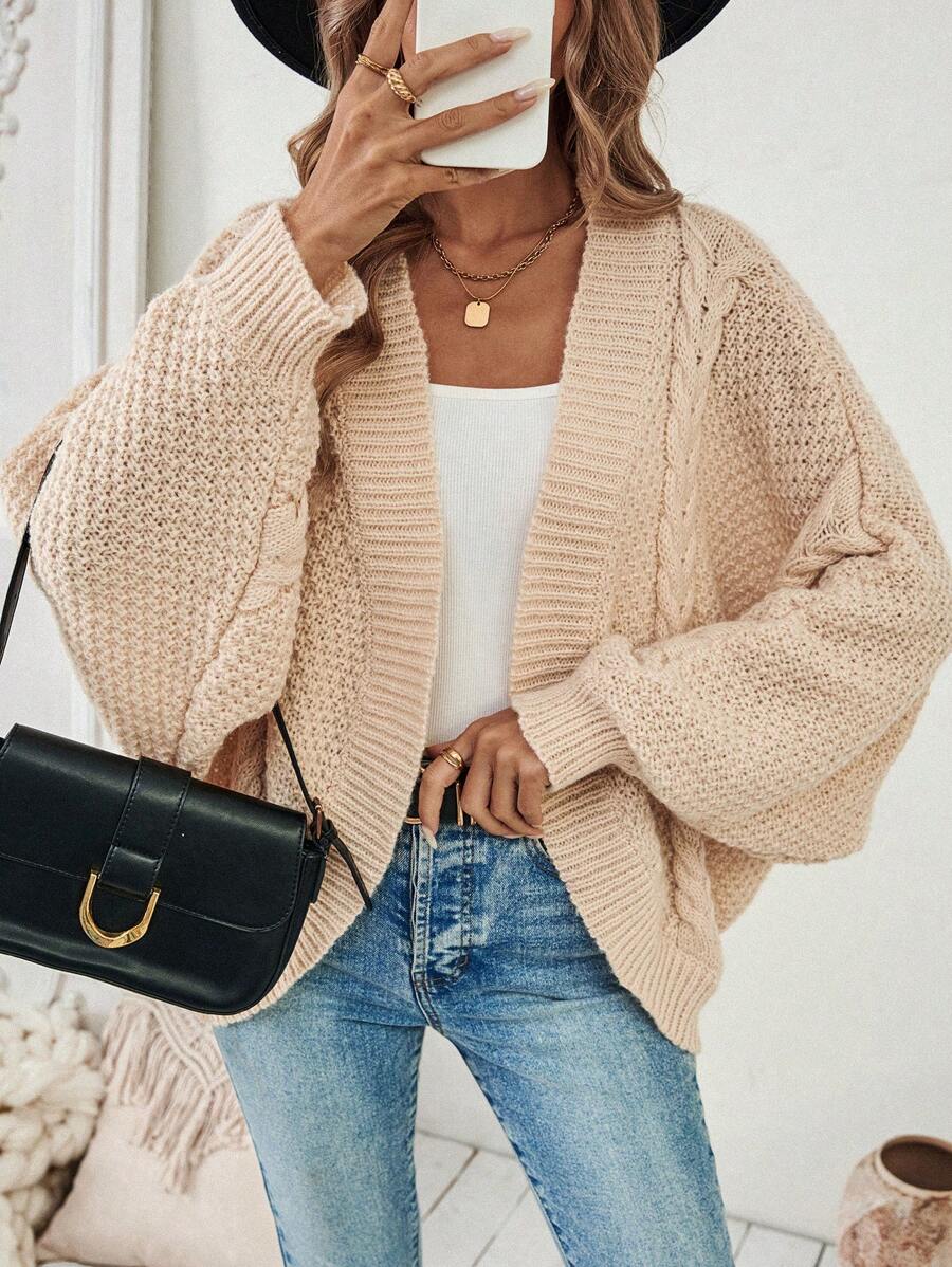 Chiquease Oversized Casual Batwing Sleeve  Flower Knitted Cardigan