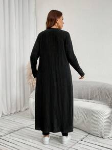 SHEIN LUNE Bộ 3 món/Bộ áo khoác cardigan dài tay màu trơn cỡ lớn dành cho nữ mùa thu đông, áo ba lỗ cổ tròn và quần buộc eo, trang phục thường ngày Halloween, đồ Halloween, bộ quần áo nữ, bộ đồ hai mảnh màu đen, trang phục sân bay cho nữ, trang phục du lịch sân bay - màu đen - Xem 7