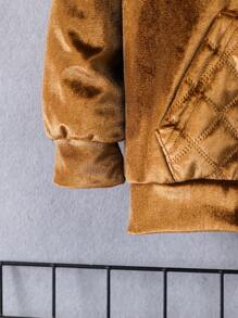 2 件套年轻男孩纯色长袖连帽衫，带口袋和裤子，休闲装 - 棕色 - 查看 8