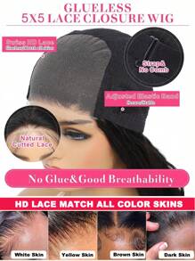 TrueHD Wear Go Glueless Breathable Air Wig Pre-Cut HD Lace Closure Wig Brazilian Straight Human Hair Wigs For Women 5x5 Closure Wig - SNatural - View 6