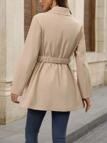 Chiquease Women's Plain Color Metal Double-Breasted Long Sleeve Casual Trench Coat, Spring Autumn
