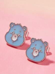 SHEIN X Care Bears 3 Pairs Cute Cartoon Bear Design Stud Earrings, Suitable For Daily Wear