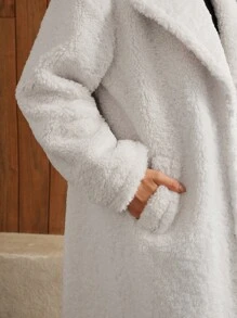 Anewsta Fluffy Jacket, Loose Fit, Mid-Length, Thickened, For Women - White - View 2