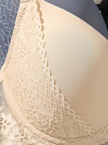 6 piezas/Conjunto Sujetadores acolchados con aros simples y románticos de encaje liso para mujeres - Multicolor - Ver 3