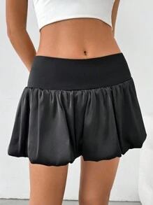 SHEIN EZwear 女士夏季时尚撞色拼布花卉荷叶边黑色半身裙 - 黑色 - 查看 3