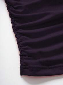 INAWLY Women's Solid Color Ruched Cropped Slim Fit Fashion Tank Top, Summer - Purple - View 5