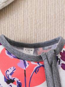 2pcs Baby Girls' Cute Floral Print Romper Set, Spring/Summer/Autumn