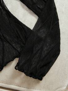 Modelyn Women's Stand Collar Long Sleeve Mesh Design Figure-Flattering Fashionable Blouse