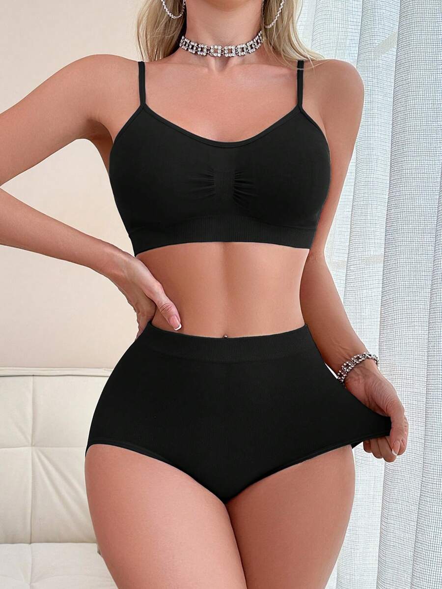 2 件套女士无缝内衣套装 - 黑色 - 查看 1