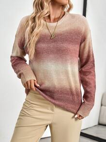 EMERY ROSE Women Dip-Dyed Long Sleeve Crew Neck Sweater Fall Women Clothes - Multicolor - View 1