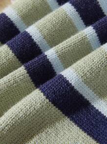 Bộ đồ liền quần len kẻ sọc cho bé trai, cổ tròn, tay dài, có chân, ấm áp và thoải mái cho mùa thu/đông, có sẵn màu mơ, xanh lam, xanh navy, xanh lá cây nhạt - Nhiều màu - Xem 6