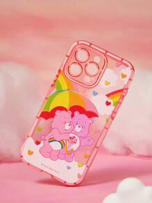SHEIN X Care Bears 卡通熊与彩虹图案半透明粉色手机壳、礼物 - 西瓜粉 - 查看 4