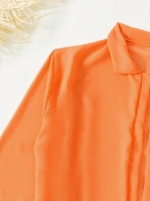 SHEIN Swim Summer Beach Solid Drop Shoulder Kimono - Orange - View 6