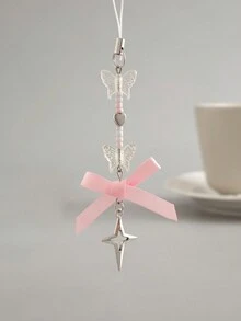 ROMWE Kawaii 1 件可爱星形蝴蝶结钥匙扣吊坠，送给朋友和节日的理想礼物 - 彩色 - 查看 3