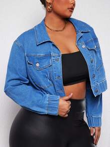 SHEIN SXY 大码纽扣长袖时尚牛仔弹力别致性感夹克