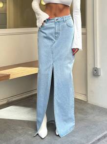 SAIA MAXI FEMININA SAIA CINTURA ALTA - Lavagem Média - Ver 6