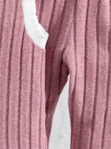 SHEIN 2 件装年轻女孩拼布不对称下摆短款上衣时尚套装 - 粉色 - 查看 4