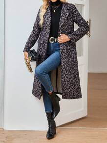 SHEIN Clasi Women's Elegant Vintage Urban Chic Leopard Digital Print Thick Woolen Jacket Fall Cloth For Women - Multicolor - View 1