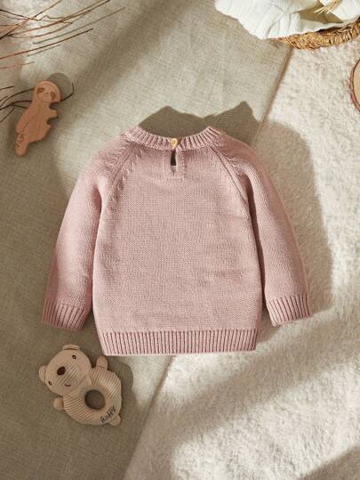 SHEIN Vintaside Kids 1 Áo Len Bé Gái Màu Hồng Thường Ngày Có Mũ Và Thêu Vịt Dễ Thương, Trang Phục Bên Trong/Bên Ngoài, Thiết Kế Cửa Hàng