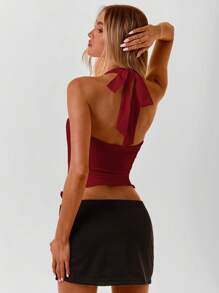 Aloruh Top de cuello halter de punto con botones de metal para mujeres
