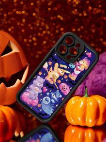 SHEIN X Care Bears Cartoon Bear Pattern Black Phone Case,Compatible With IPhone - Multicolor - View 3