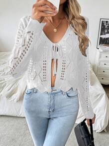 Chiquease FRENCHY 黑色前系带半透明短款夏季女式上衣 - 白色 - 查看 6