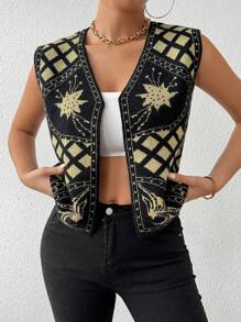 Chiquease French Fashion Versatile Diamond Grid Knitted Vest - Multicolor - View 1