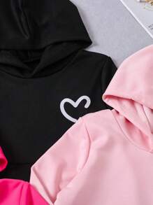 SHEIN 3 件套儿童年轻女孩经典简约舒适连帽运动衫套装，秋冬 - 彩色 - 查看 3