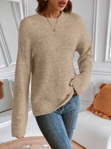 EMERY ROSE Upgraded Premium Thickened Warm Women Crew Neck Sweater,Long Sleeve Tops Knit Pullover Fall Winter Outfit - Khaki - View 3