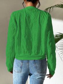 Chiquease Áo khoác thêu rỗng màu trơn giản dị xuân thu cho nữ - màu xanh lá - Xem 2