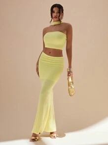 Glamine Áo ba lỗ không tay màu trơn đơn giản cho nữ - Màu vàng - Xem 5