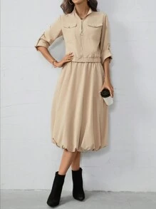 Chiquease 2 pièces: nouvelle veste de plein air pour femme avec manches bouffantes et ourlet utilitaire