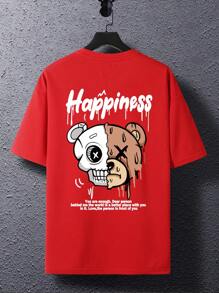 Manfinity Roghcode 男士圆领短袖熊印花休闲 T 恤 - 紅色 - 查看 2