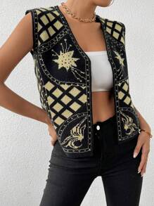 Chiquease French Fashion Versatile Diamond Grid Knitted Vest - Multicolor - View 3