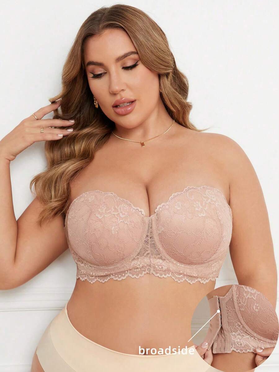 Große Größen Spitze Besatz BH mit Bügel, 1 Stück Lingerie