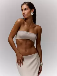 MUSERA Woven Bandeau Extreme Crop Top Only Summer Ibiza Going Out Tops , Elegant Festival Spring - Khaki - View 1