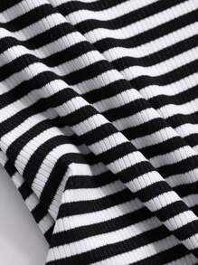 Livesso Striped Slim Fit Long Sleeve T-Shirt For Women , Backless Top,Halter Top,Fall Clothes - Black - View 4