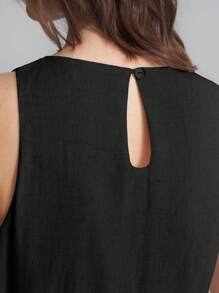 Ontre Váy ngắn không tay cổ tròn màu trơn thanh lịch dành cho nữ năm 2026, phù hợp cho phong cách thường ngày ở thành thị, phong cách tối giản sang trọng khi đi làm, sự đơn giản thanh lịch, trang phục ngày Nhà giáo, phù hợp cho ngày Độc lập, kỳ nghỉ ở bãi biển, lễ tốt nghiệp, công sở - màu đen - Xem 7